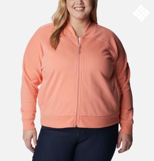 Women's Columbia Lodge French Terry Full Zip Jackets Coral | Plus Size CA-C85CA
